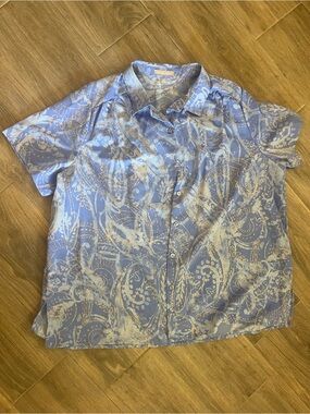 Woman Within Blue Paisley Button-Down Shirt